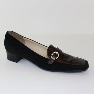 Salvatore Farragamo Suede Slip On Loafer Buckle Crocodile Toe Cap (6 US)